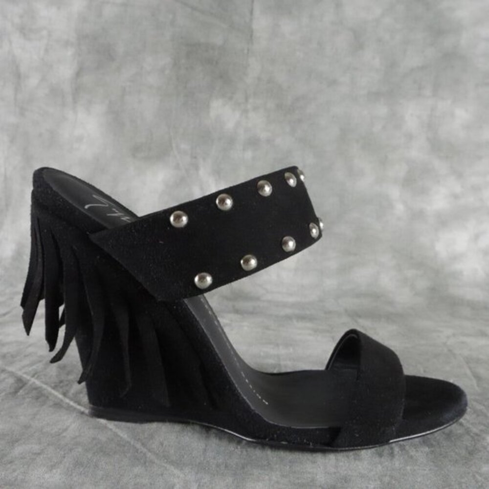 $875 Giuseppe Zanotti Taline Stud Fringe Black 4" Wedge Heels‎ Tassels 36 EU ANB